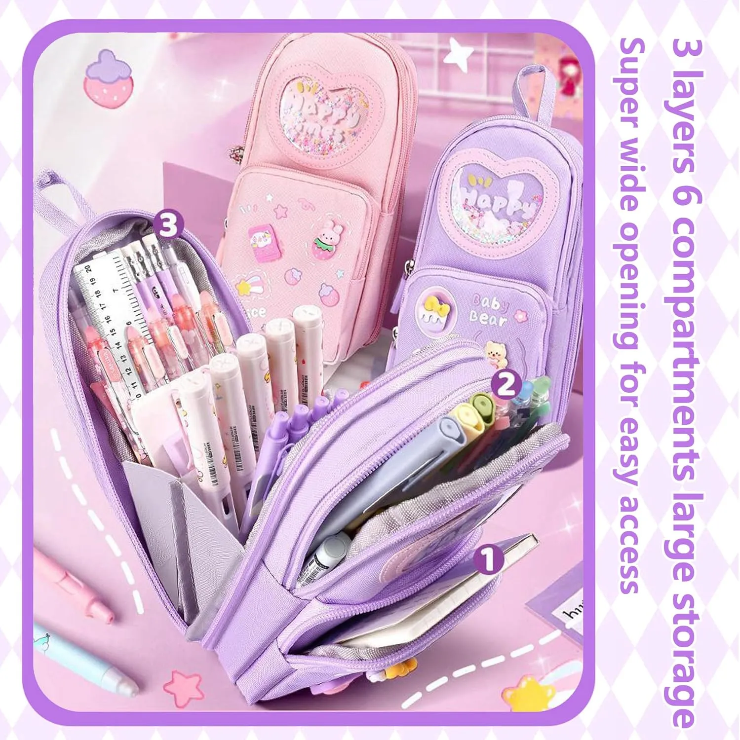 Mini Backpack Pencil Case Art Marker Storage Canvas Makeup Pocket Small Gadget Bag Organizer Random Free of Highlighters (Purple)