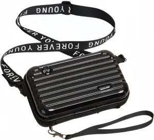 Mini Luggage Crossbody Bag - Stylish and Durable Hard Shell Travel Purse with Adjustable Forever Young Strap for Women - Black