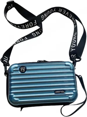 Mini Luggage Crossbody Bag - Stylish and Durable Hard Shell Travel Purse with Adjustable Forever Young Strap for Women - Blue