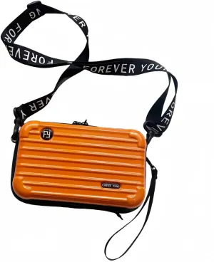Mini Luggage Crossbody Bag - Stylish and Durable Hard Shell Travel Purse with Adjustable Forever Young Strap for Women - Orange
