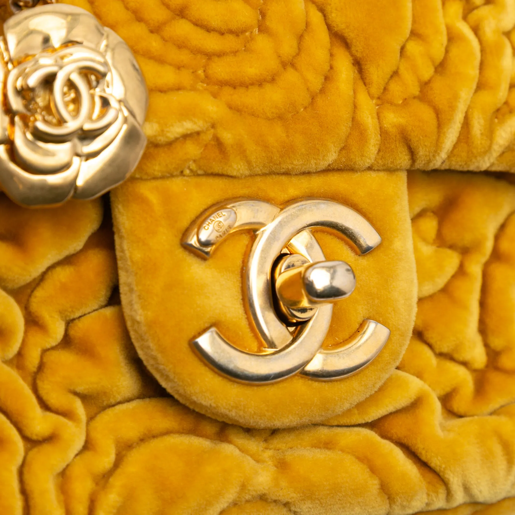 Mini Square Velvet Camellia Embossed Flap