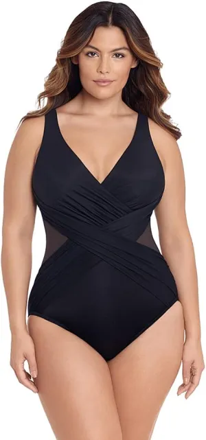 Miraclesuit Women's Plus Size Swimwear Illusionists Crossover Soft Cup Tummy Control One Piece Swimsuit