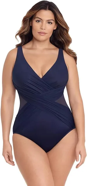 Miraclesuit Women's Plus Size Swimwear Illusionists Crossover Soft Cup Tummy Control One Piece Swimsuit