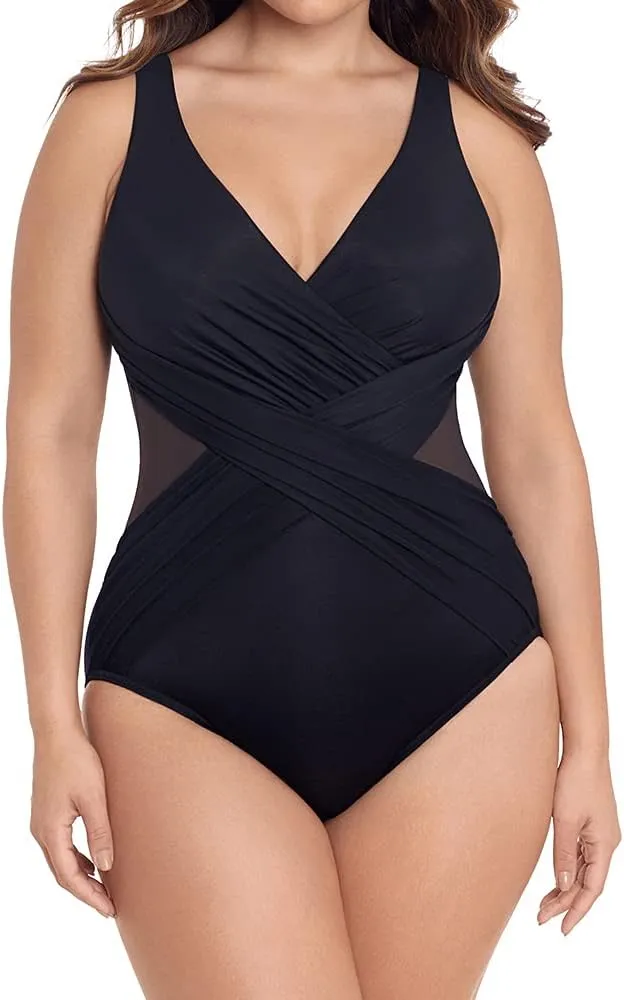 Miraclesuit Women's Plus Size Swimwear Illusionists Crossover Soft Cup Tummy Control One Piece Swimsuit