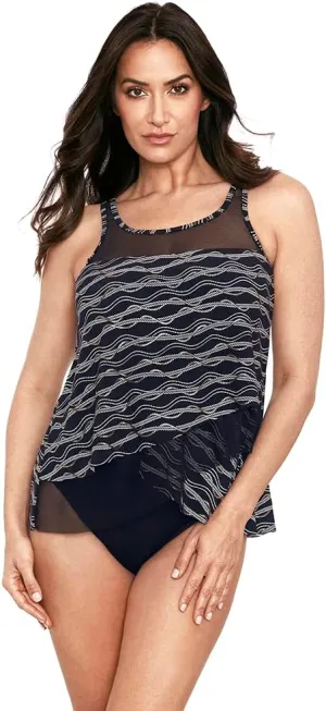 Miraclesuit Women's Plus Size Swimwear Linked In Mirage High Neckline Underwire Bra Tankini Top