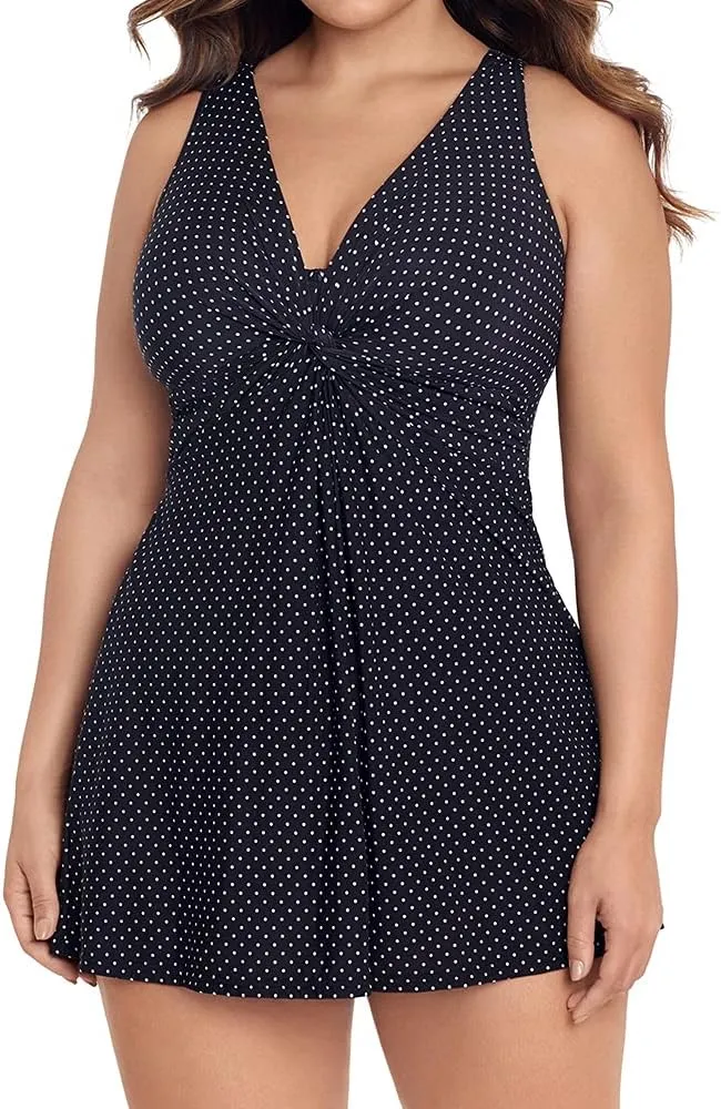 Miraclesuit Women's Plus Size Swimwear Pin Point Marais One Piece Swimdress