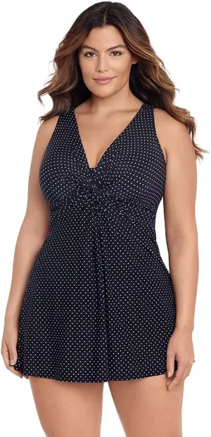 Miraclesuit Women's Plus Size Swimwear Pin Point Marais One Piece Swimdress