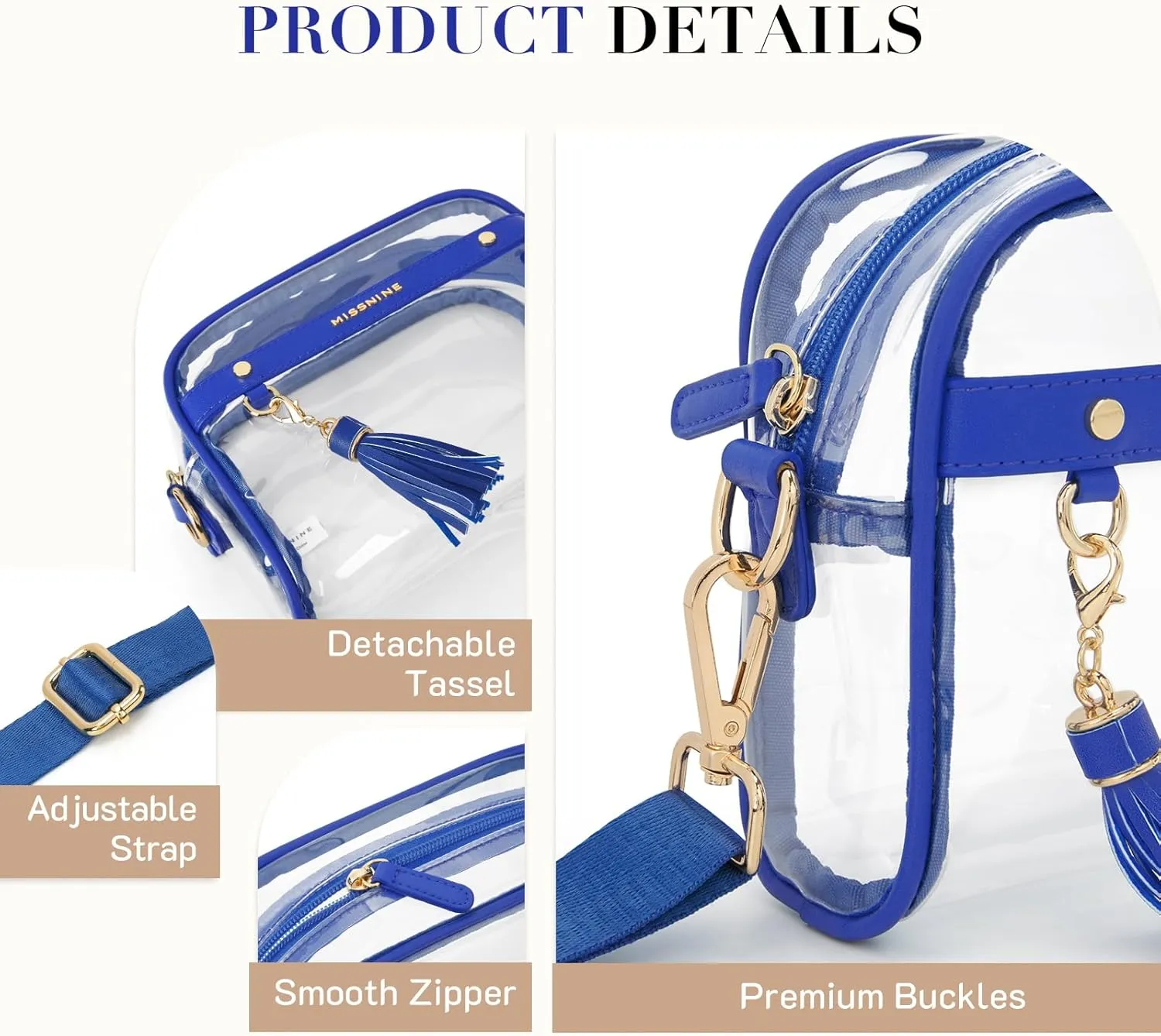 Missnine Clear Bag - Stadium Approved Small Purse for Women - Crossbody Bag for Concerts & Sports Events