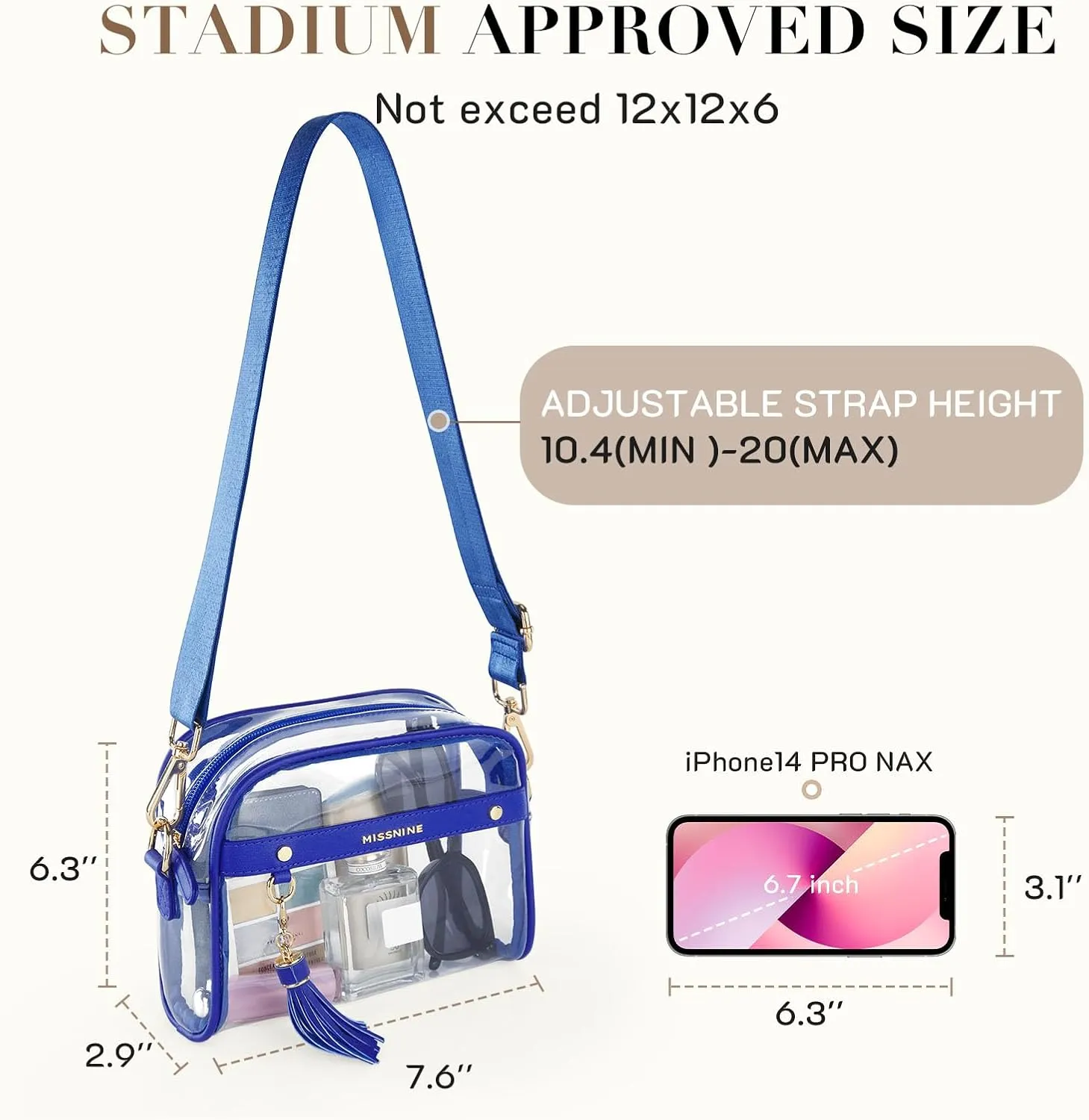Missnine Clear Bag - Stadium Approved Small Purse for Women - Crossbody Bag for Concerts & Sports Events