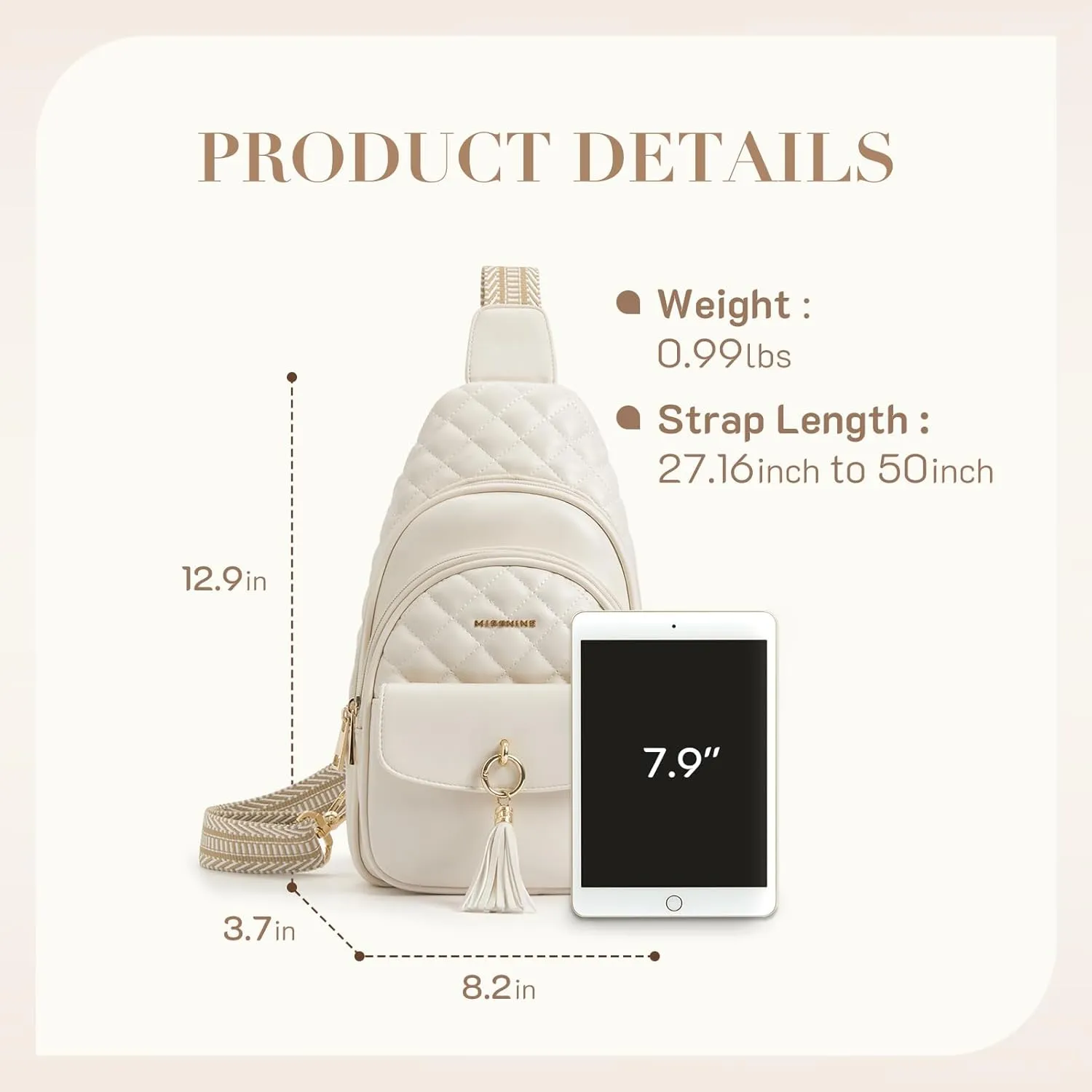 Missnine PU Leather Sling Bag for Women Crossbody Fanny Pack Quilted Chest Purse Trendy Travel Bag for Hiking Cycling with Tassel