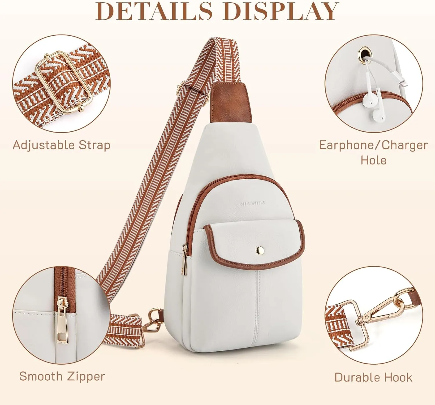 Missnine PU Leather Sling Bag for Women Crossbody Fanny Pack Quilted Chest Purse Trendy Travel Bag for Hiking Cycling with Tassel