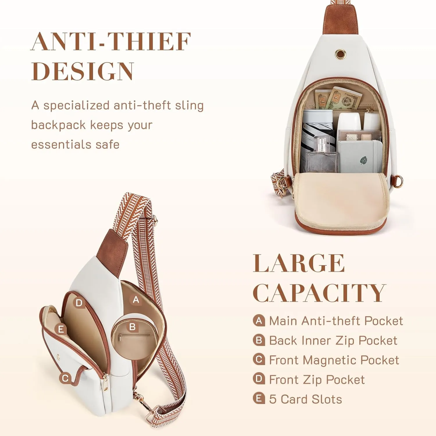 Missnine PU Leather Sling Bag for Women Crossbody Fanny Pack Quilted Chest Purse Trendy Travel Bag for Hiking Cycling with Tassel