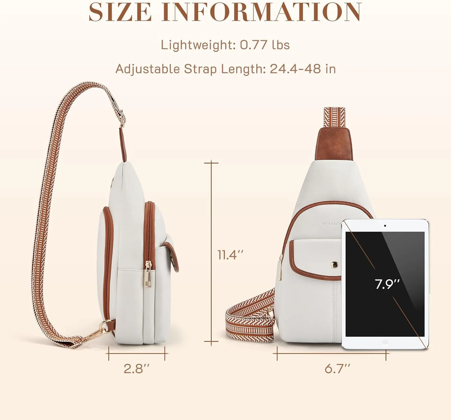 Missnine PU Leather Sling Bag for Women Crossbody Fanny Pack Quilted Chest Purse Trendy Travel Bag for Hiking Cycling with Tassel