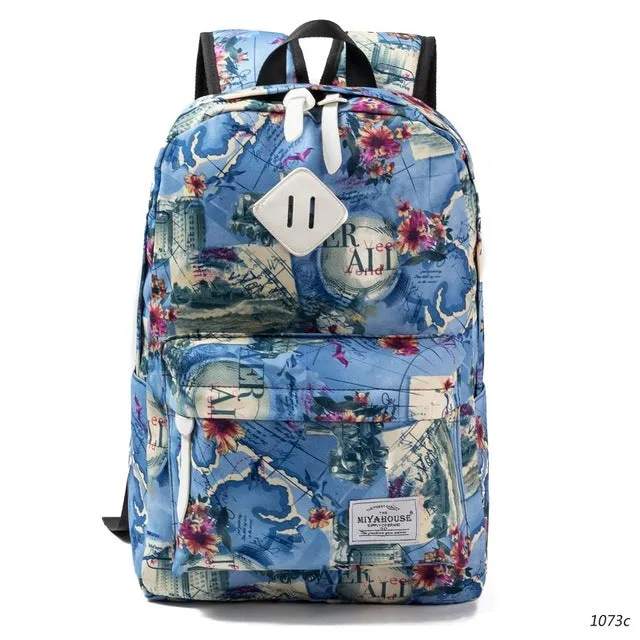 Miyahouse Fresh Style Women Backpacks Floral Print Book bags Canvas Backpack