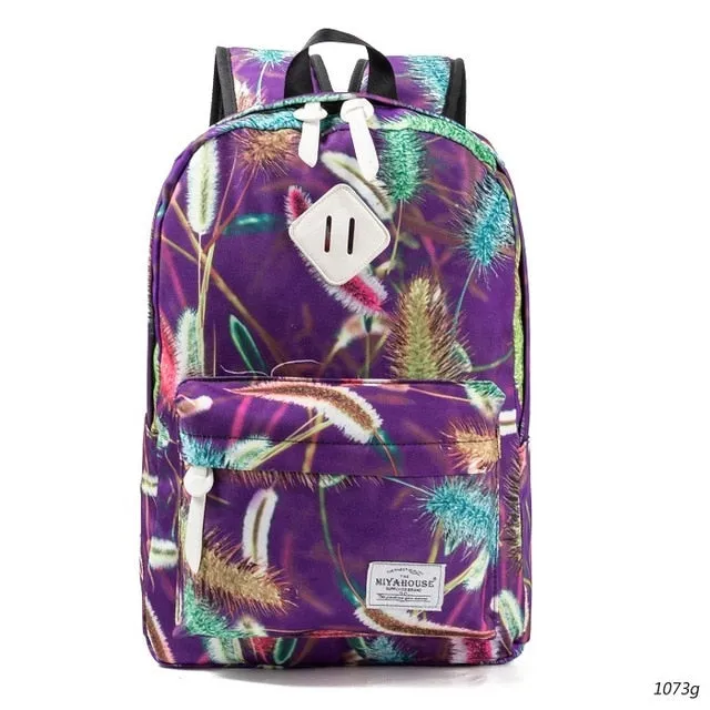 Miyahouse Fresh Style Women Backpacks Floral Print Book bags Canvas Backpack