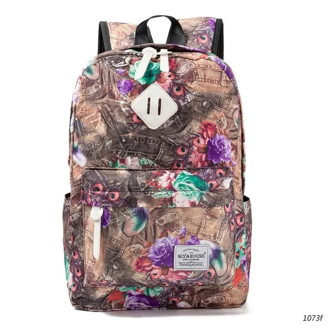 Miyahouse Fresh Style Women Backpacks Floral Print Book bags Canvas Backpack