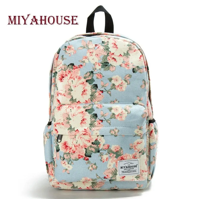 Miyahouse Fresh Style Women Backpacks Floral Print Book bags Canvas Backpack
