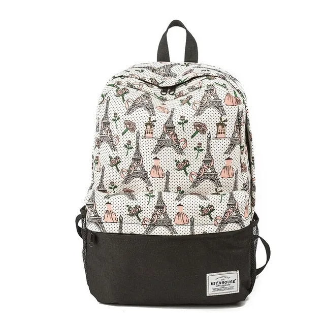 Miyahouse Fresh Style Women Backpacks Floral Print Book bags Canvas Backpack