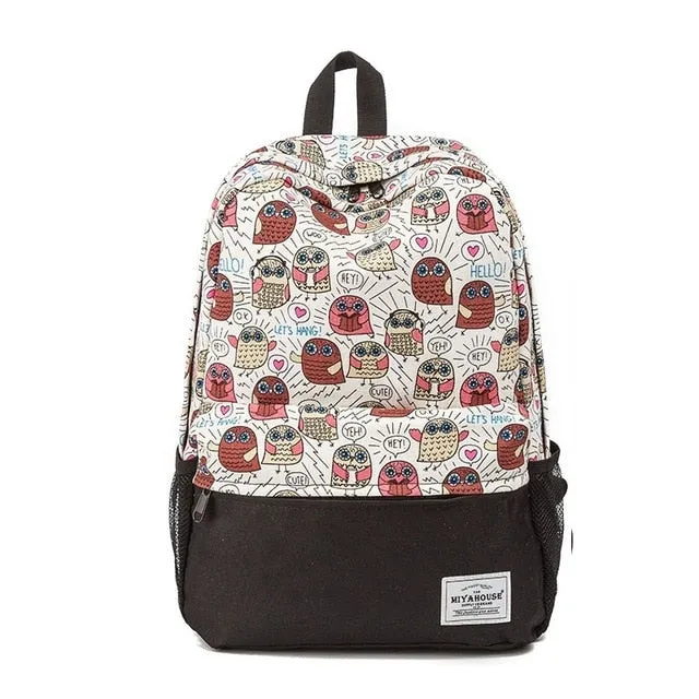 Miyahouse Fresh Style Women Backpacks Floral Print Book bags Canvas Backpack