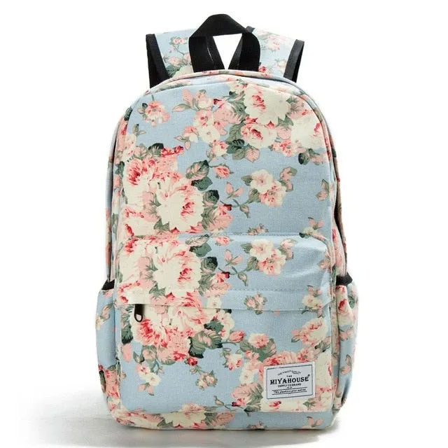 Miyahouse Fresh Style Women Backpacks Floral Print Book bags Canvas Backpack