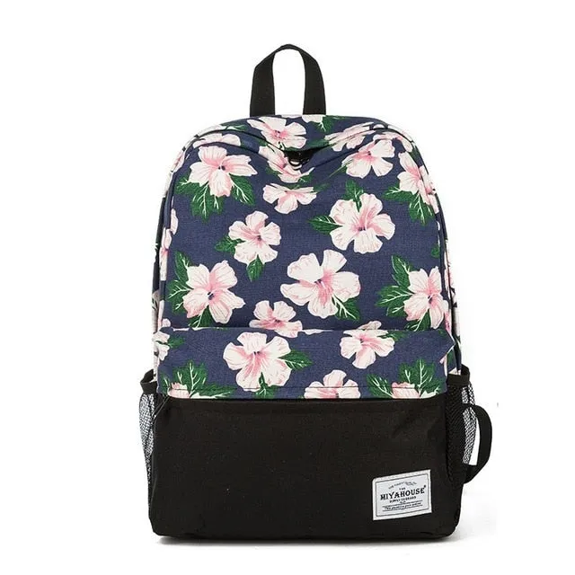 Miyahouse Fresh Style Women Backpacks Floral Print Book bags Canvas Backpack