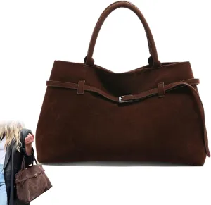 Modavo Vintage Suede Tote Bag, Women's Large Brown Suede Handbag with Top Handles