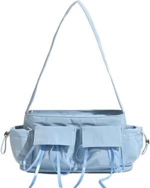 Molodo Women's Shoulder Bag Bow Tassel Shoulder Bag Casual Multipocket Nylon Underarm Bag Hobo Purses