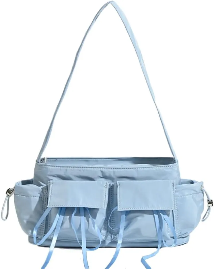 Molodo Women's Shoulder Bag Bow Tassel Shoulder Bag Casual Multipocket Nylon Underarm Bag Hobo Purses