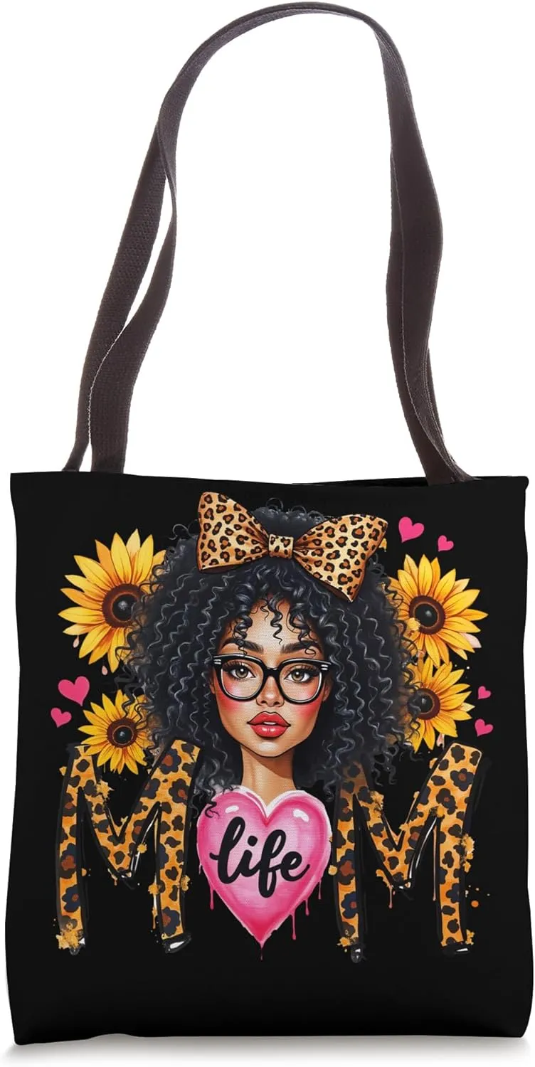 Mom Life Leopard Print Sunflowers Heart Tote Bag