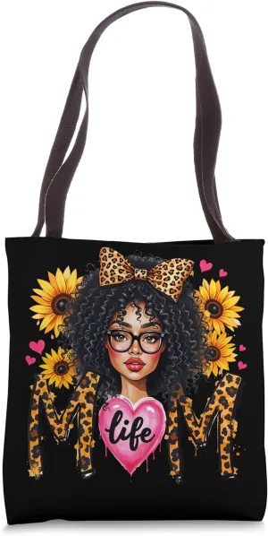 Mom Life Leopard Print Sunflowers Heart Tote Bag
