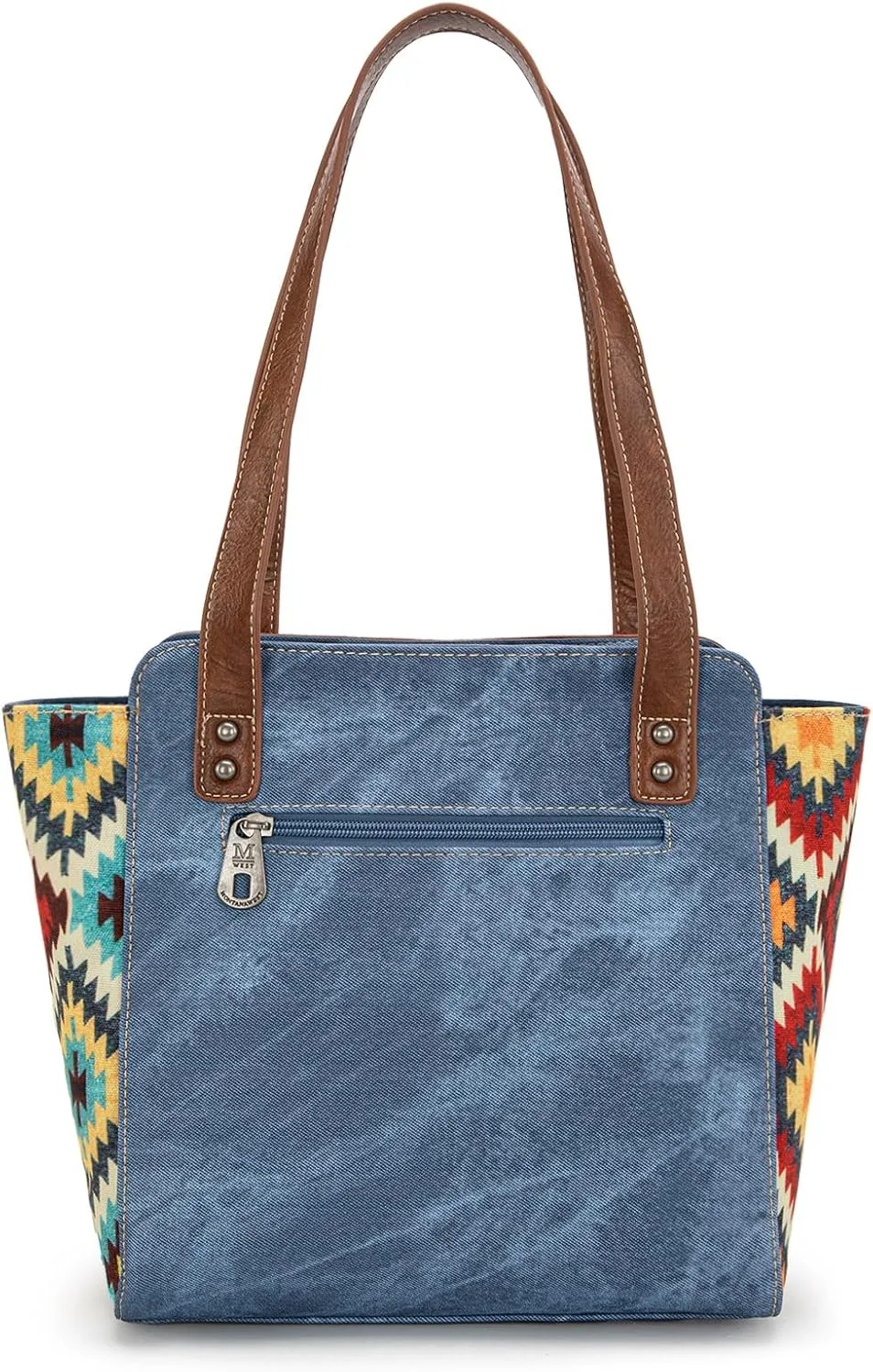 Montana West Embroidered Aztec Tote Bag for Women Western Jean Denim Collection Handbag