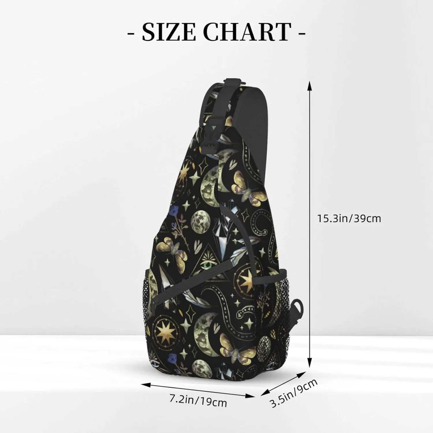 Moon Phases Rose Stars Witch Sling Bag for Women Men Crossbody Backpack Hiking Travel Daypack Shoulder Chest Bag with Adjustable Strap