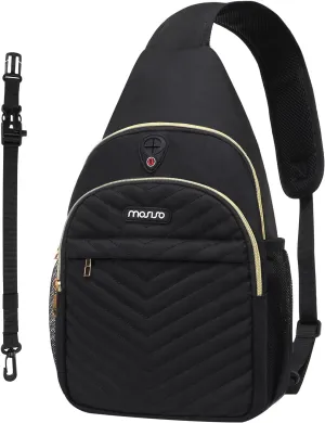 MOSISO Sling Backpack Small Hiking Daypack, Quilted Crossbody Sling Bag with Removable Strap One Shoulder Chest Bag, Black