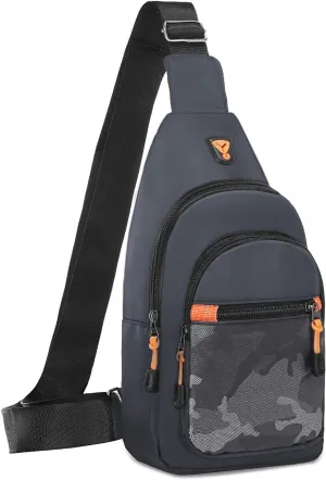 MOSISO Small Sling Backpack Crossbody Sling Bag, Lightweight Hiking Daypack Shoulder Chest Bag with Camouflage Front Pocket, Gray