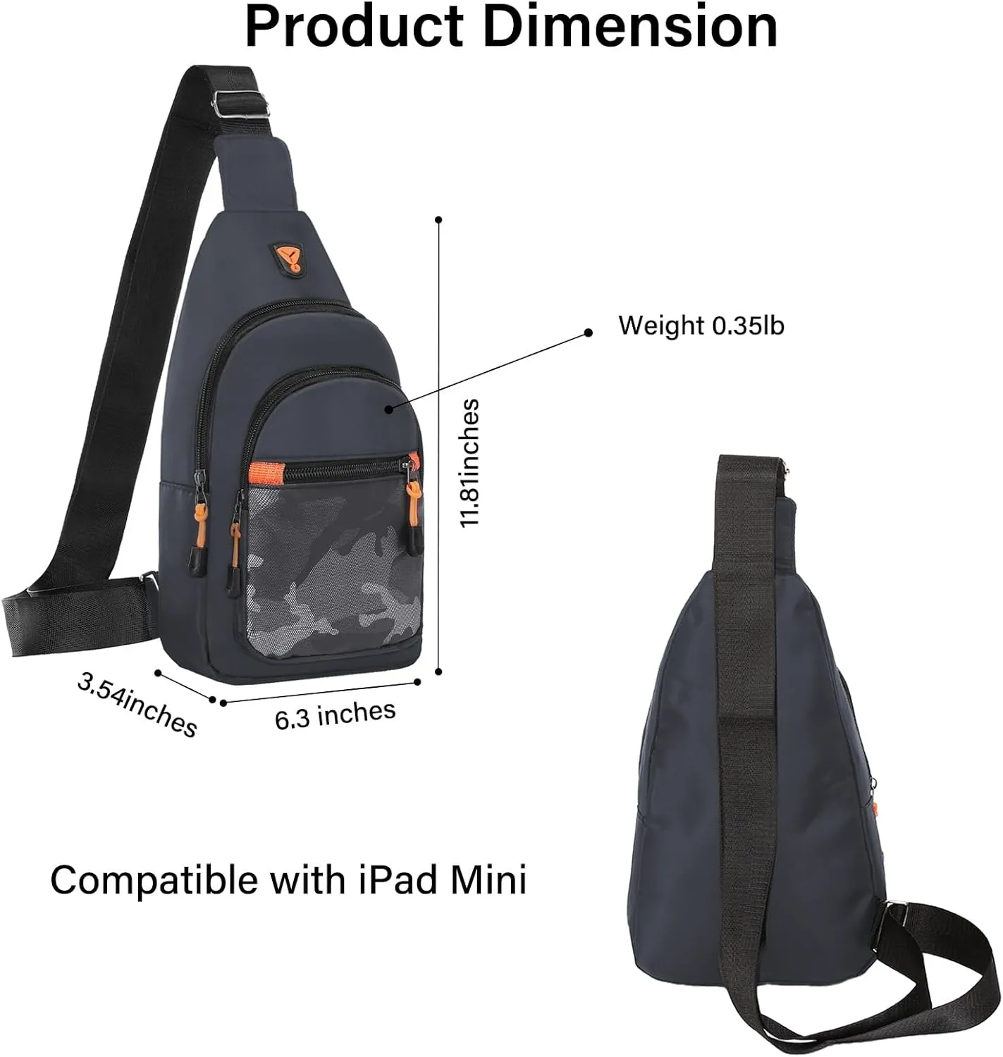 MOSISO Small Sling Backpack Crossbody Sling Bag, Lightweight Hiking Daypack Shoulder Chest Bag with Camouflage Front Pocket, Gray