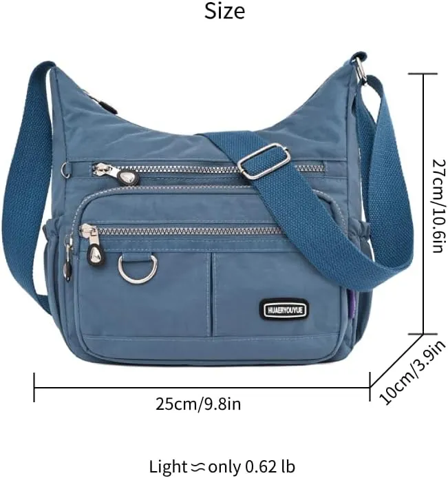 Mulit-Pockets Nylon Crossbody Bag for Women Waterproof Shoulder Bag Travel Purses and Handbag