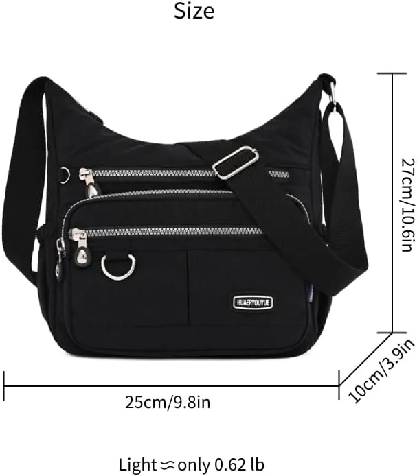 Mulit-Pockets Nylon Crossbody Bag for Women Waterproof Shoulder Bag Travel Purses and Handbag