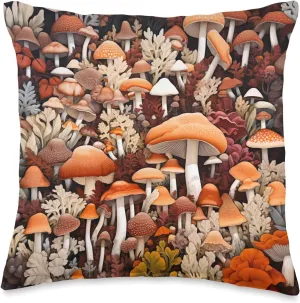 Mushroom Fungi Cottagecore Aesthetic Shrooms Forest Scene Throw Pillow, 16x16, Multicolor