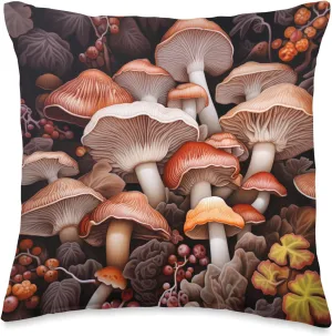 Mushroom Fungi Cottagecore Aesthetic Shrooms Forest Scene Throw Pillow, 16x16, Multicolor