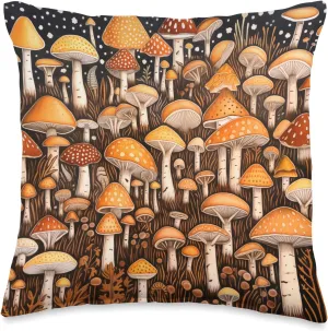 Mushroom Fungi Cottagecore Aesthetic Shrooms Forest Scene Throw Pillow, 16x16, Multicolor