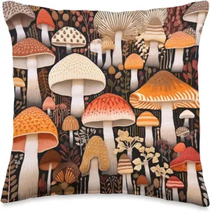 Mushroom Fungi Cottagecore Aesthetic Shrooms Forest Scene Throw Pillow, 16x16, Multicolor