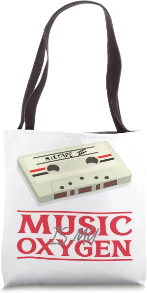Music Is My Oxygen (with a Retro Cassette Tape Print) Tote Bag