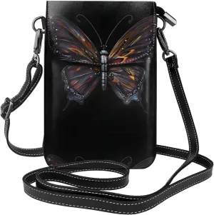 Mystery Butterfly Women'S With Tassel Small Crossbody Leather Cell Phone Bag Purse For Walking Camping Shopping Dating, Black