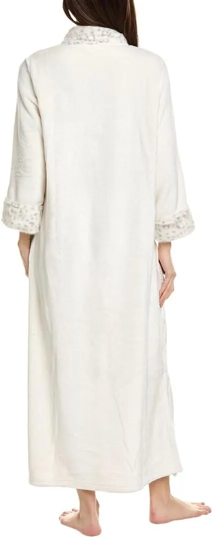 N Natori womens Plush Lynx Mandarin Zip Caftan Length 52"