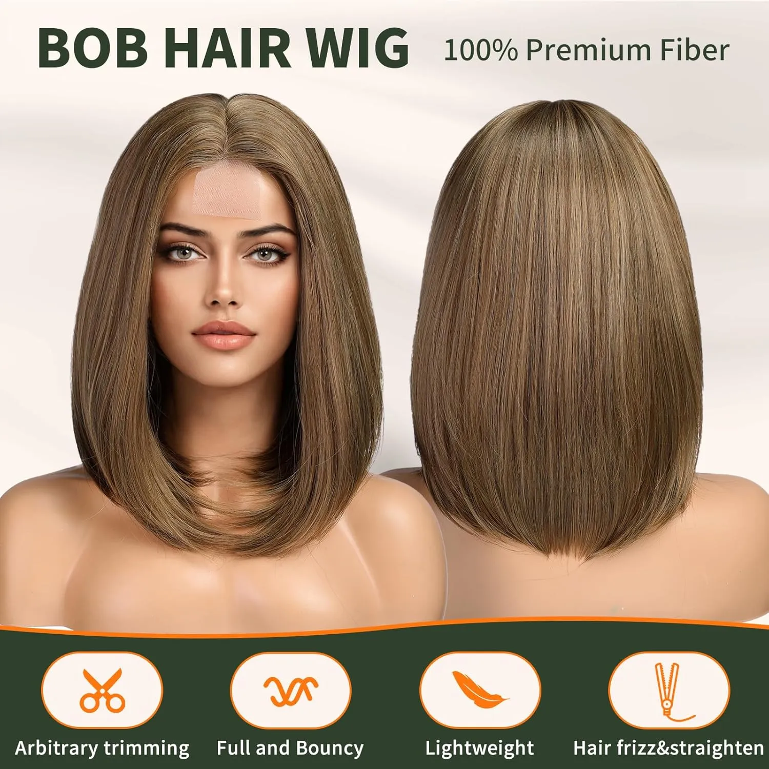 Natural Brown Short Bob Wigs,Brown Straight Shoulder Length Wigs for Women,Middle Part Heat Resistant Fibre Synthetic Wig Daily Use…
