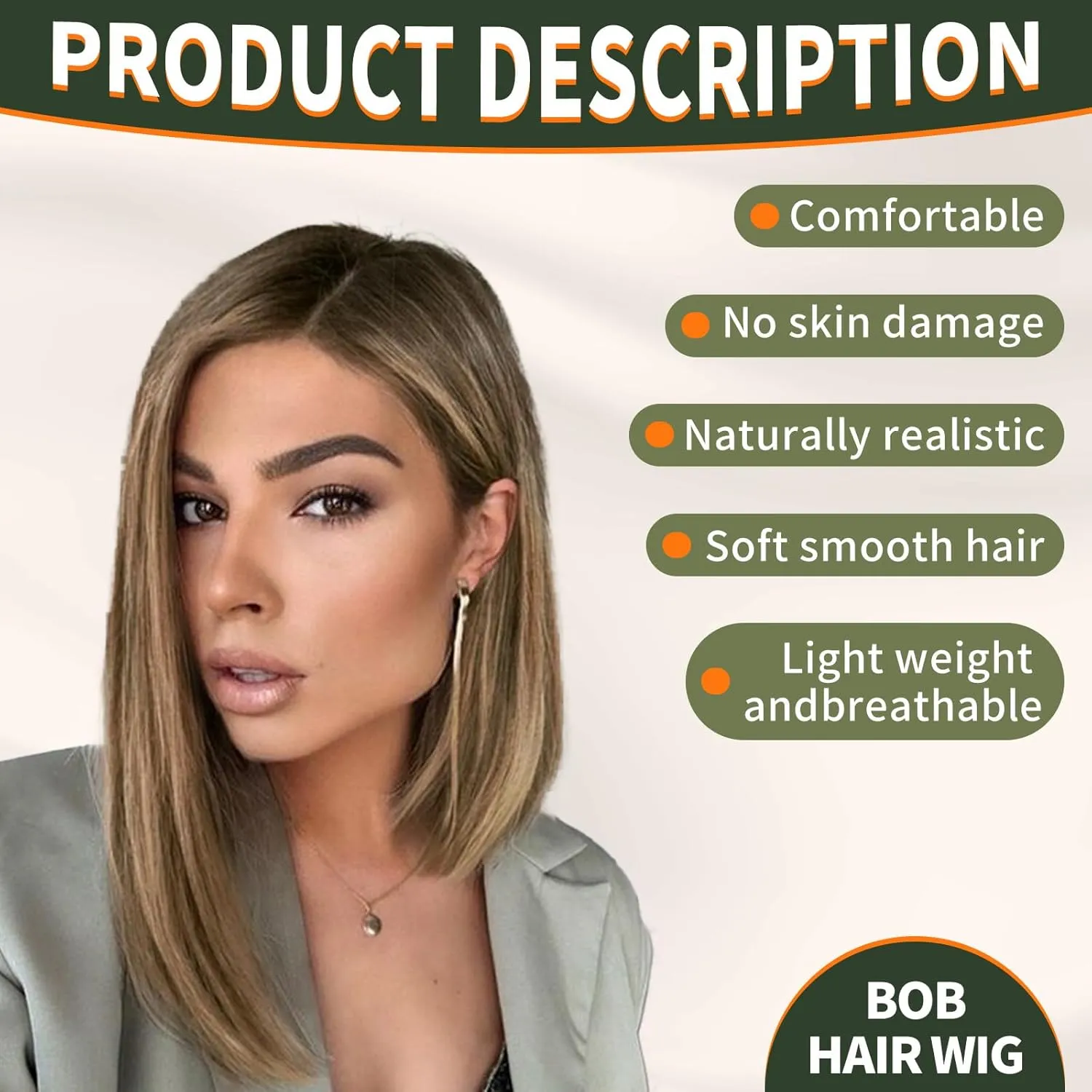 Natural Brown Short Bob Wigs,Brown Straight Shoulder Length Wigs for Women,Middle Part Heat Resistant Fibre Synthetic Wig Daily Use…