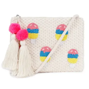 Natural Mesh Fabric Crossbody Sling Bag with Cotton Cord Long Handle – Stylish, Practical, and Eco-friendly