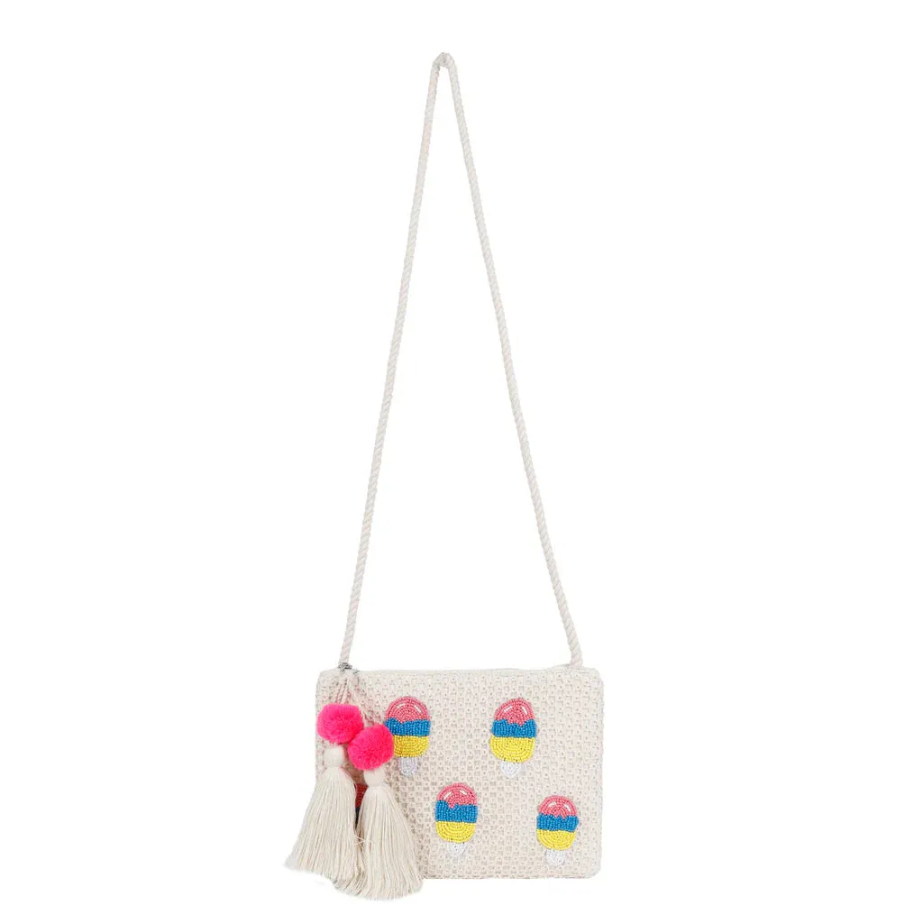 Natural Mesh Fabric Crossbody Sling Bag with Cotton Cord Long Handle – Stylish, Practical, and Eco-friendly