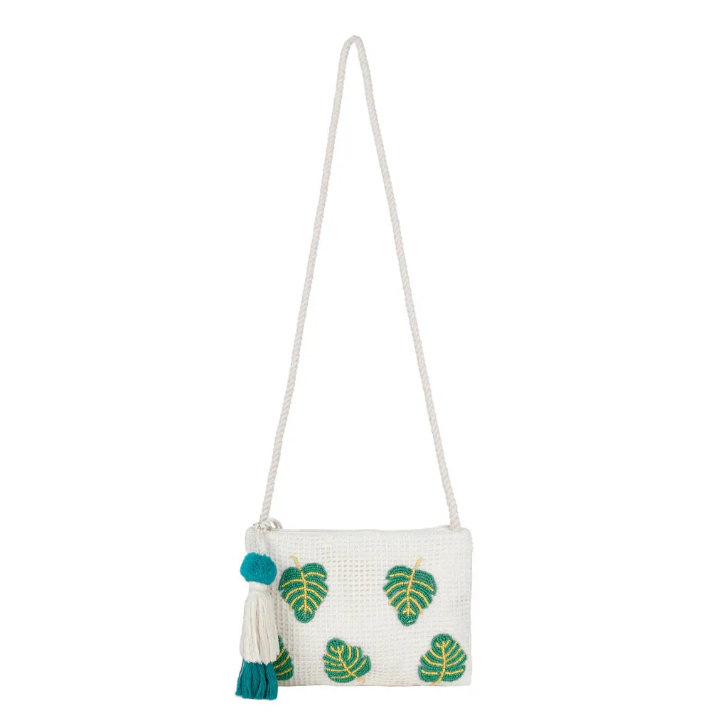 Natural Mesh Fabric Crossbody Sling Bag with Cotton Cord Long Handle – Stylish, Practical, and Eco-friendly