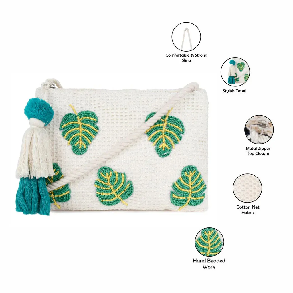 Natural Mesh Fabric Crossbody Sling Bag with Cotton Cord Long Handle – Stylish, Practical, and Eco-friendly